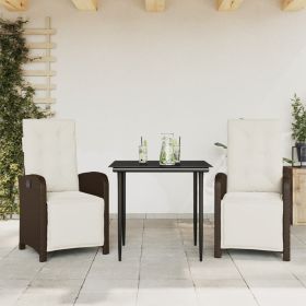 3 Piece Bistro Set with Cushions Brown Poly Rattan (SKU: 3212542)