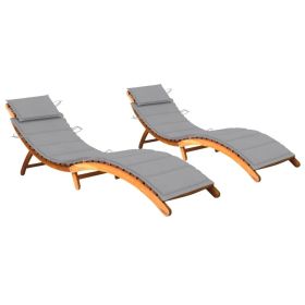 Sun Loungers 2 pcs with Cushions Solid Acacia Wood (Color: Gray)