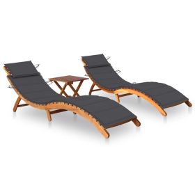 Sun Loungers 2 pcs with Table and Cushions Solid Acacia Wood (Color: Anthracite)