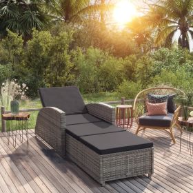 Sun Lounger with Dark Gray Cushion Poly Rattan Gray (Color: Grey)