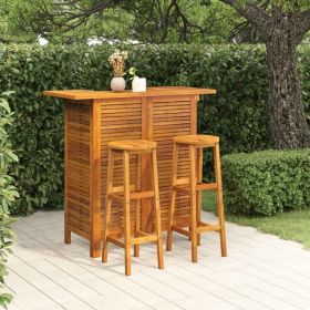 3 Piece Patio Bar Set Solid Wood Acacia (Color: Brown)