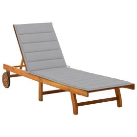 Patio Sun Lounger with Cushion Solid Acacia Wood (Color: Grey)