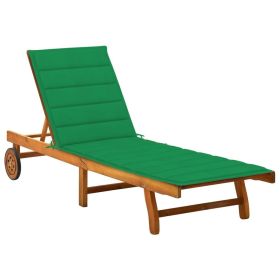 Patio Sun Lounger with Cushion Solid Acacia Wood (Color: Green)