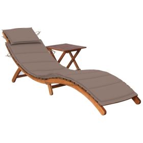 Patio Sun Lounger with Table and Cushion Solid Acacia Wood (Color: Taupe)