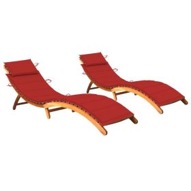 Sun Loungers 2 pcs with Cushions Solid Acacia Wood (Color: Red)