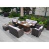 Direct Wicker Outdoor Patio Furniture Set with Rectangular Fire Pit Table in Elegant Brown or Chic Gray