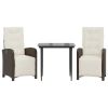 3 Piece Bistro Set with Cushions Brown Poly Rattan