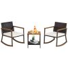 3 Pieces Rattan Rocking Bistro Set with Coffee Table and Cushions