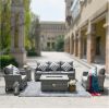 Direct Wicker 5-Piece Wicker Patio Fire Pit Sectional Seating Set with Gray Cushions