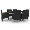 7 Piece Patio Dining Set with Cushions Poly Rattan and Glass