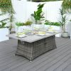 Direct Wicker Patio Fire Pit Dining Set 6-Seat Rectangular Aluminum Table with Rattan Chairs