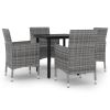 5 Piece Patio Dining Set with Cushions Poly Rattan and Glass