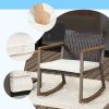 3 Pieces Rattan Rocking Bistro Set with Coffee Table and Cushions