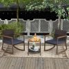 3 Pieces Rattan Rocking Bistro Set with Coffee Table and Cushions