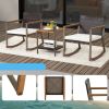 3 Pieces Rattan Rocking Bistro Set with Coffee Table and Cushions