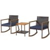 3 Pieces Rattan Rocking Bistro Set with Coffee Table and Cushions