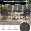 3 Pieces Rattan Rocking Bistro Set with Coffee Table and Cushions